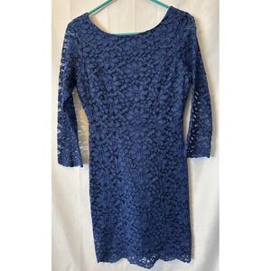 Forever 21 Blue Lace Longsleeve Lined Bodycon Dress Women's Size M Rayon Blend